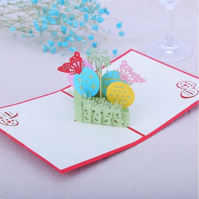 Handmade 3d Pop Up Easter Card Vintage Country Butterfly Egg Festival Laser Cut Papercraft Origami Gift Friendship Love Family Housewarming